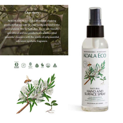 Koala Eco Natural Hand And Suface Spray Rosalina Peppermint Acckecohsr - Garden Express Australia