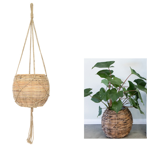 Planter Basket Yana Cane Hanging Basket 35x42cm Garden Express