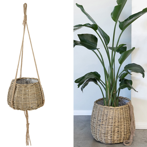 Planter Basket Zena Willow Hanging Basket 40x46cm Garden Express