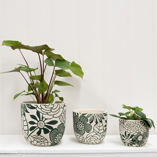 Planter Pot FLORA Set of 3 Green Garden Express