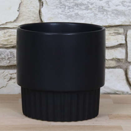 Planter Pot Round Rib Charcoal Glazed Ceramic Potrricha - Garden Express Australia