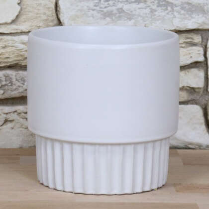 Planter Pot Round Rib White Glazed Ceramic Potrriwhi - Garden Express Australia