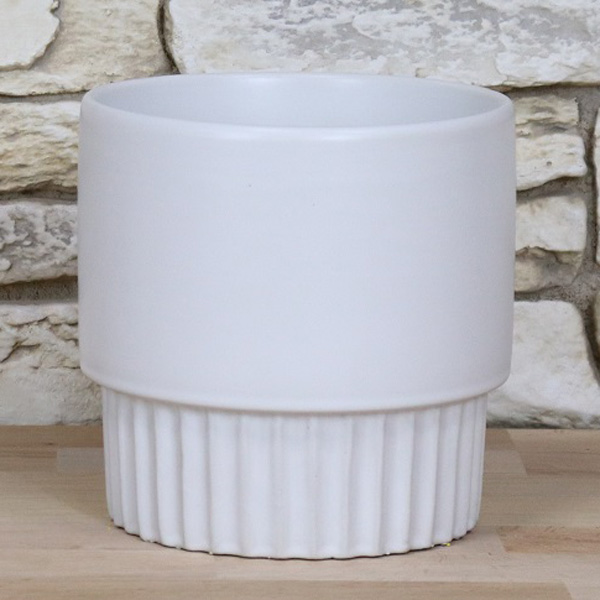 Planter Pot – Round Rib White Glazed Ceramic